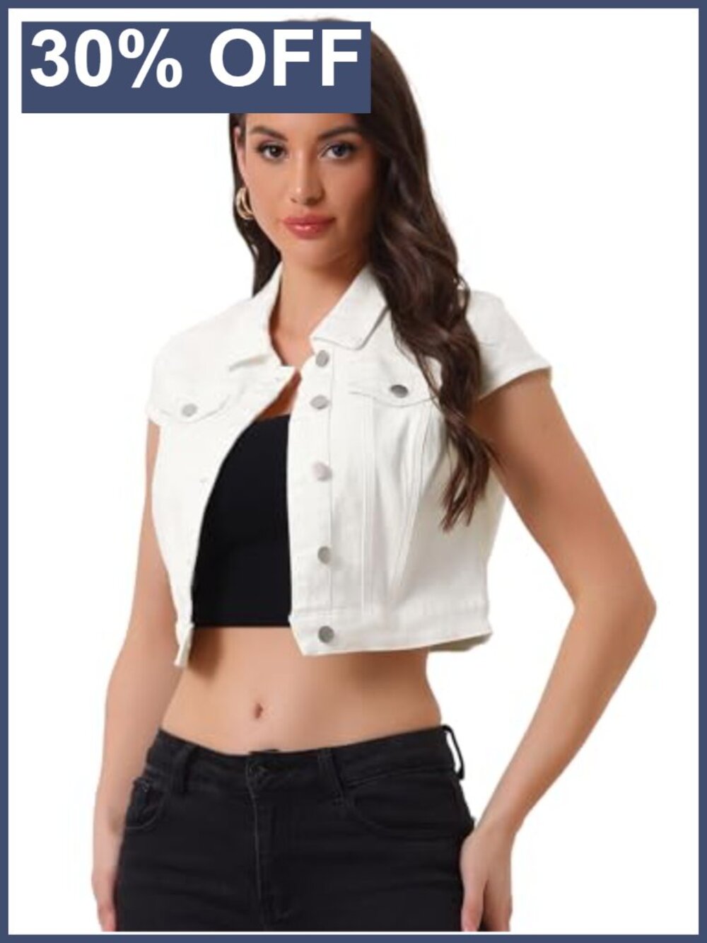 Cropped Denim Jacket Cap Sleeve Summer Jean Jacket